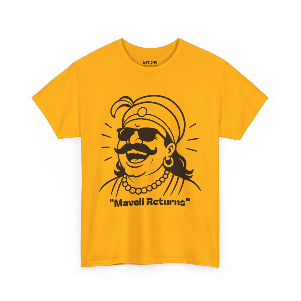 Maveli Returns T-Shirt, Fun Graphic Tee, Unisex Summer Shirt, Festival Celebration Top, Unique Gift for Friends