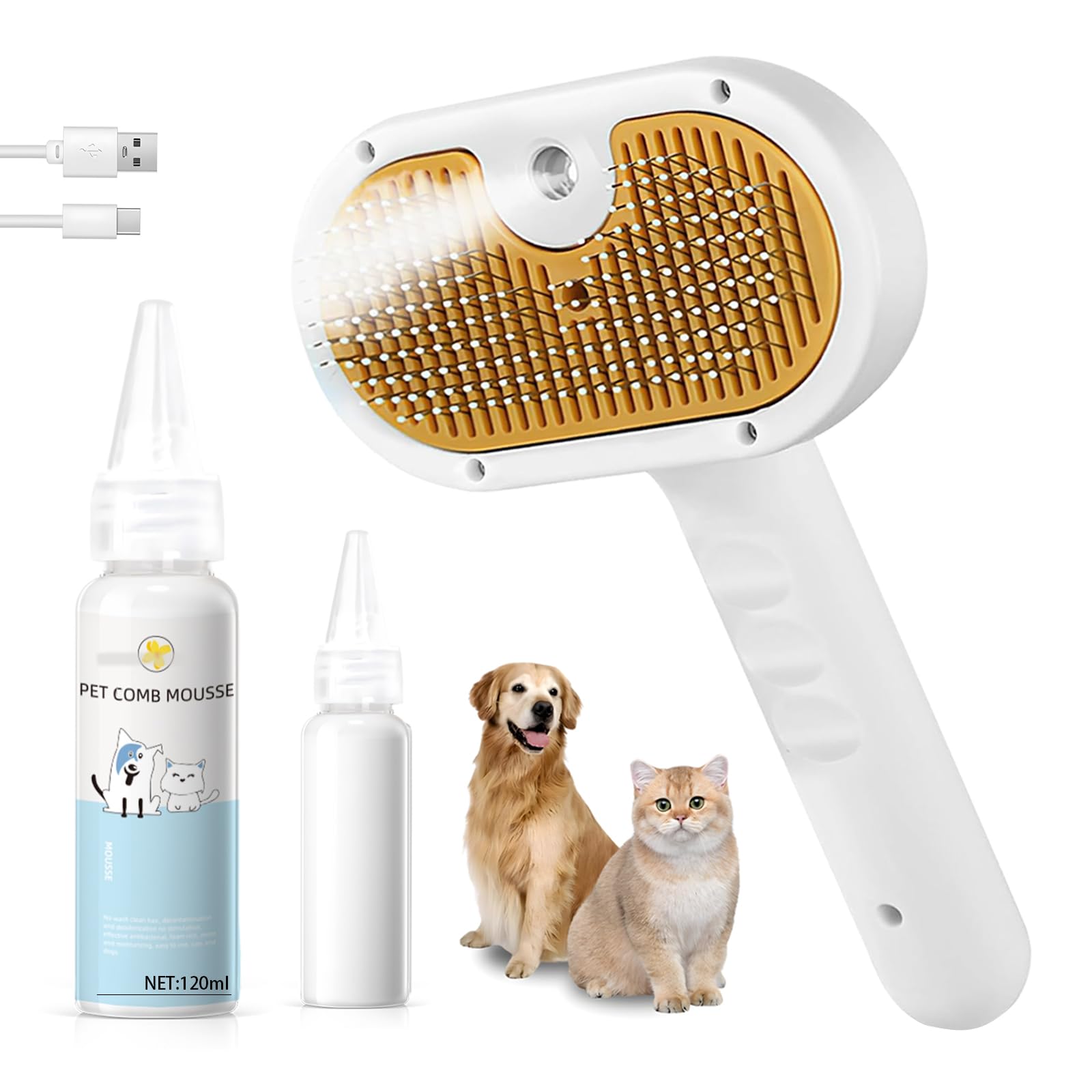3-1 Cat Steam Brush for Shedding Steamy Grooming Brush for Long & Short Hair Cats & Dogs Self-Cleaning Pet Hair Removal Comb with Water Tank Dog Brush